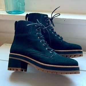 Madewell black suede lace up high heel boots booties brown winter Women’s size 6